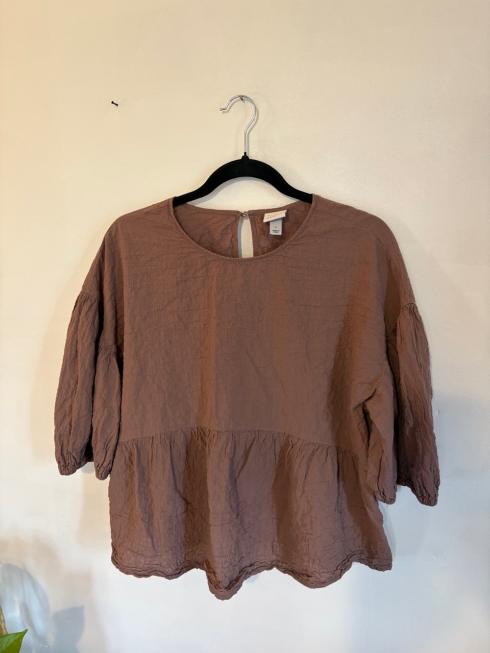 a new day Mauve-Brown Peasant Blouse with Puff Sleeves